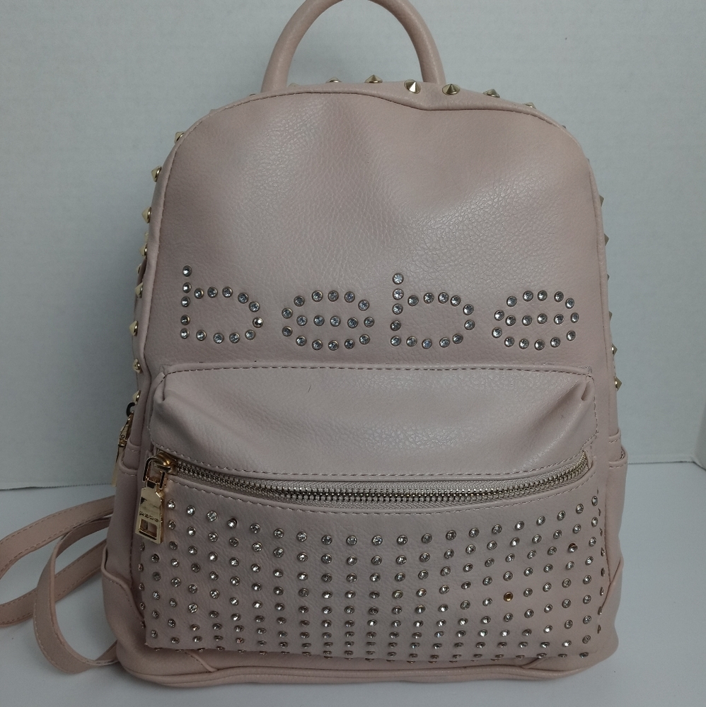 Bebe JETT blush leather studded crystal backpack